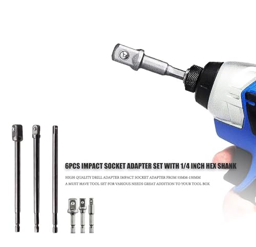 Image of AASONS Impact Socket Adapter Set 6 Pcs For Tight Spaces Power Bit Holder 1 /4 inch 3 /8 inch 1 /2 inch Hex Shank Impact Driver Holder, 50-150mm Extension Rod Nut Setter Attachment