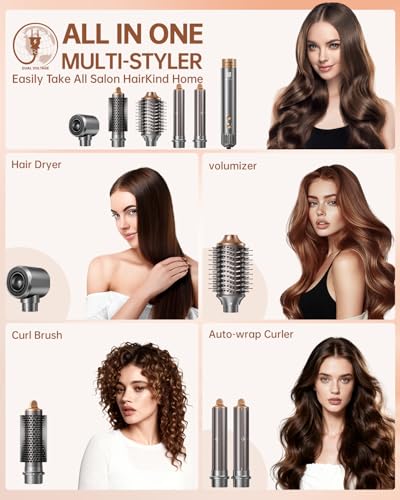 Image of Hair Dryer Brush, webeauty 5 in 1 Professional Hot Air Styling, High-Speed Negative Ionic Hair Dryer Fast Drying, Multi Hair Styler with Air Curling Iron, Volumizing, Straightening (Grey Gold)