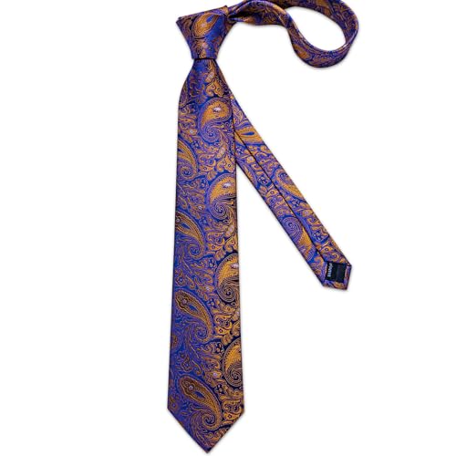 Image of DiBanGu Paisley Ties for Men Silk Necktie and Pocket Square Cufflinks Tie Clip Set Woven Classic Mens Tie for Wedding Party