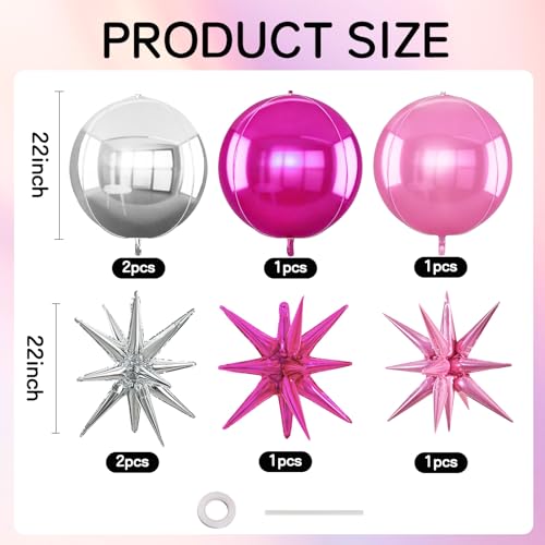 Image of TONIFUL 8Pcs 22Inch Silver Pink Rose Red Large 4D Giant Round Star Balloons Explosion Star Mylar Balloons Set for Christmas New Year Birthday Wedding Bridal Shower Anniversary Photo Booth Supplies