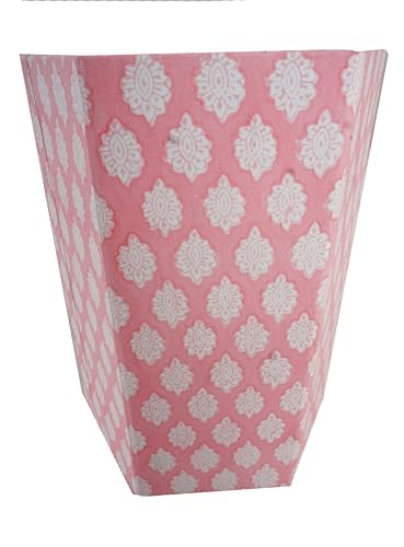 Image of Floral Hand Block Printed 3.3 Gallon Decorative Waste Basket - Eco-Friendly Cardboard Trash Can, Plastic-Free & Sustainable, Perfect for Christmas and Housewarming Gifts (1, Pink Botti)