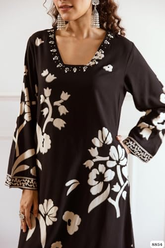 Image of BLOOMORAA BY PRAGYA Kurta Plazo Set for Women's| Printed Rayon Kurti Plazo Black |Womens Rayon Kurta Set with Palazzo Pant