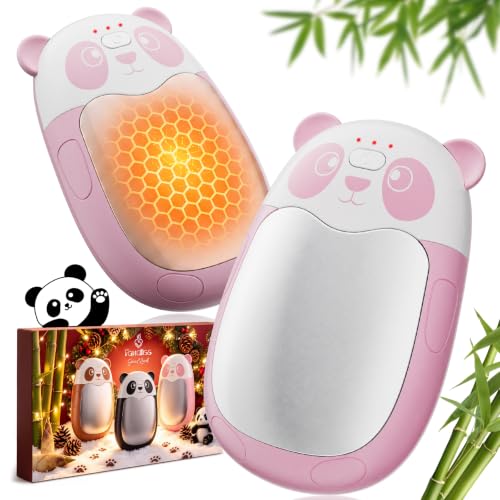 Fandliss Elektrischer Handwärmer 2er Set mit Band,Panda-Design, Rosa-Weiß – Ansicht 1