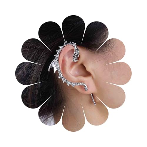 Yheakne Punk Dragon Cuff Wrap Pendientes Plata Dragon Ear Climber Animal Cartílago...