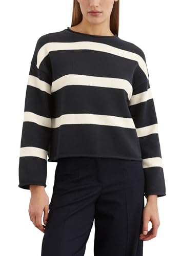 Marc O'Polo Damen Pullover aus Bio-Baumwolle Oversized, Mehrfarbig (Striped/Deep Night Blue), L