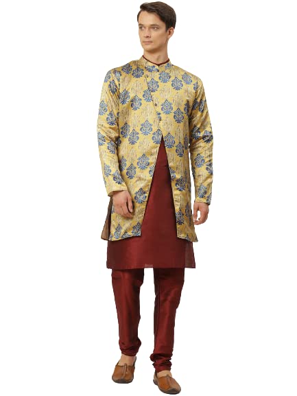 sojanya (Since 1958 Men's Silk Blend Maroon Kurta Pyjama & Jacket Combo-picture-38