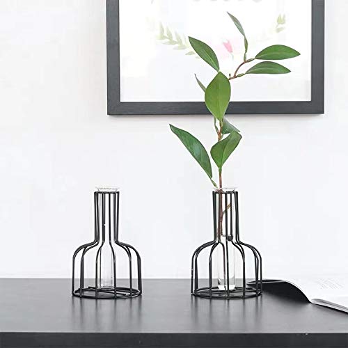 Glass Plant Pot Stand Flower Pot Iron Holder (2 Black Short Cylinders)