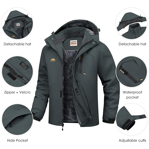 Image of WULFUL Men's Ski Jackets Warm Winter Snow Windbreaker Resistant Snowboard Fleece Coat Mountain Waterproof Parka with Hood