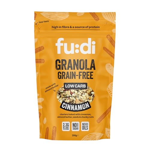 fu:di Grain-Free Granola with Cinnamon - Low Carb, High Fibre & Source of Protein - No Added Sugar or Seed Oils - Nuts, Seeds & Cinnamon - Vegan, Keto (200g)