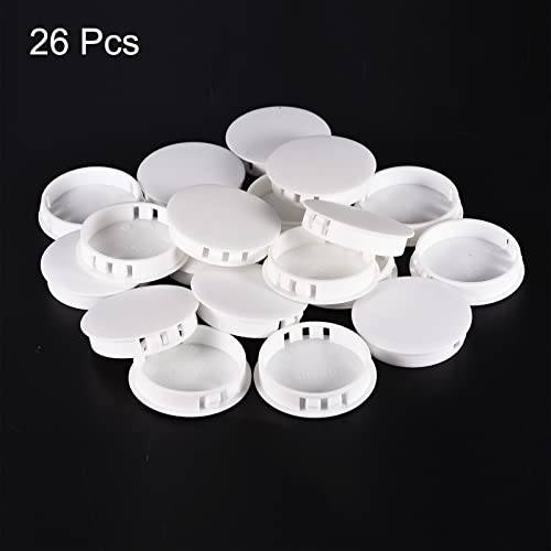 Image of uxcell 1-61 /64 inch Plastic Hole Plugs, 26Pcs Flush Type Panel Round Snap in Fastener Knockout Locking Plugs for Furniture Insert End Caps Panels, White