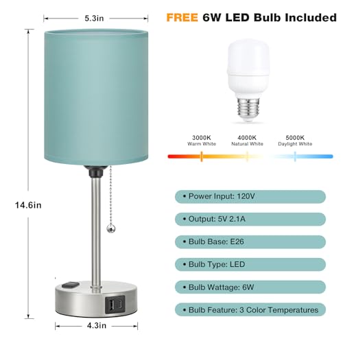 Image of Small Bedside Table Lamp for Bedroom - Desk Lamp with USB Ports for Dorm