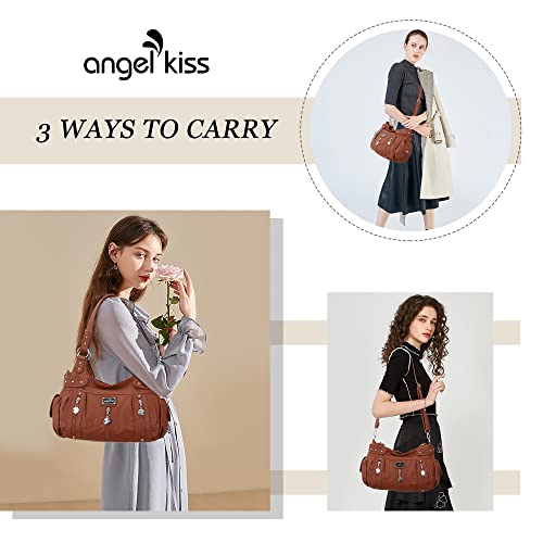 Image of Angel Kiss Large Purses and Handbags for Women Washed Faux Leather Crossbody Hobo Satchel Shoulder Handbag Tote Purse