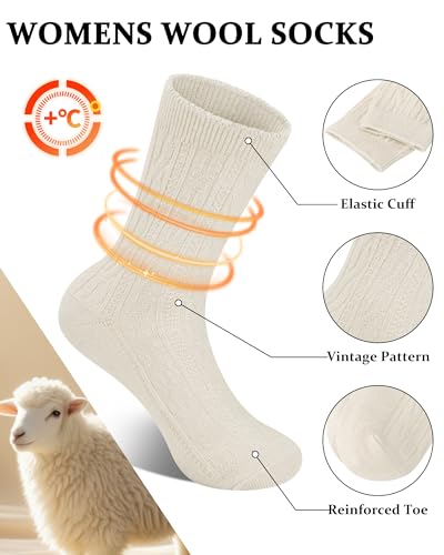 Image of Loritta Wool Socks for Women, Winter Warm Hiking Boot Socks Gifts
