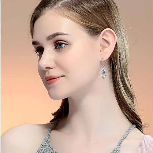 Linear Swirl And Bling Cubic Zirconia Dangle Statement Earrings G23 Pure Titanium Ear Hook For Sensitive Ears White-Gold Plated Copper Classic Wavy Twist And Cz Drop Design Infinity Earring For Womens #TOP1