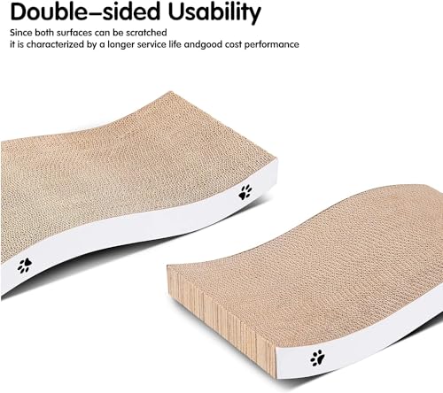 Image of Cat Scratcher Cardboard 2 in 1 Reversible Scratching Pad Recyclable Corrugated Scratch Toy with Wave Shape & 10ML Catnip Cat Scratch Lounge for Furniture Protection Scratch Board