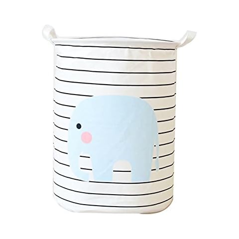 YOUJIA Collapsible Laundry Basket | Foldable Laundry Hamper Bucket | Bathroom Bedroom Storage Organizer Holder Box Pouch Burlap (Striped Elephant, 35 * 45cm) Cover