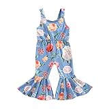 Ehfomius Toddler Baby Girl Bell Bottom Romper Floral Suspender Ribbed Flare Pants Sleeveless Overall