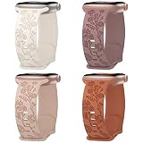 Keebowz 4 Pack Flower Engraved Silicone Band Compatible with Apple Watch Band 38mm 40mm 41mm 42mm 44