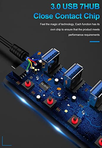 Image of ADZOY 3 in 1 OTG Adapter with Powered USB Hub 3.0, 7-Port USB Data Hub and Individual On /Off Switches and 5V /1A Power Adapter USB Extensionfor Laptop, PC, Computer, Mobile HDD
