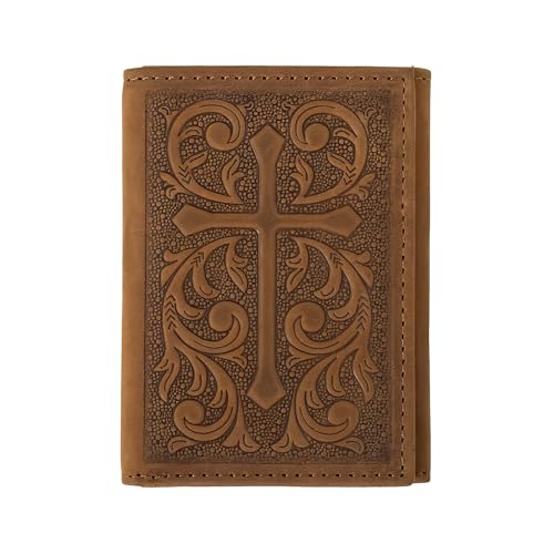 Nocona Trifold Cross Scroll Embossed Wallet, Medium Brown, N500046444