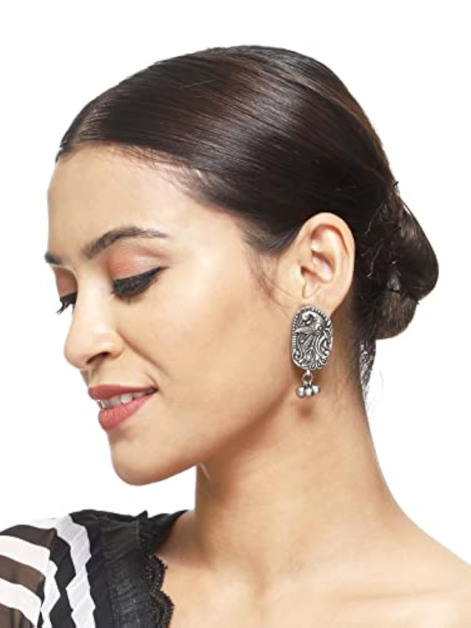 Oxidised Peacock Stud Earrings for Women