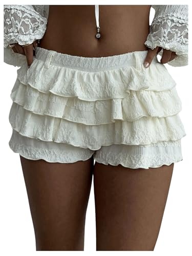 Women's Y2k Ruffle Shorts Frilly Micro Short Texture Puffy Mini Shorts Low Rise Bloomers Party Club Boyshorts