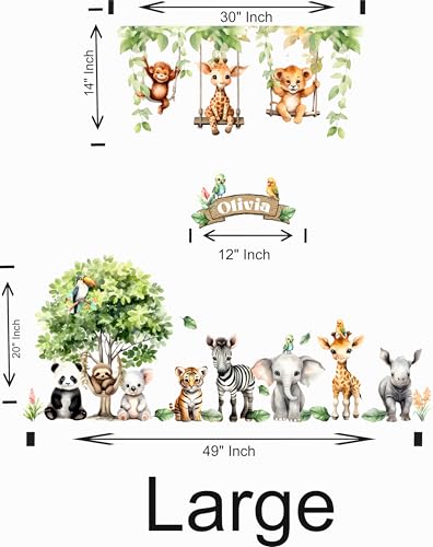 Image of Jungle Theme Wall Sticker for Kids Room Decor - Fun Animal Growth Chart with Giraffe, Elephant, Tiger, Panda, and More - Peel & Stick Removable Nursery Wall Decal (K, Large)