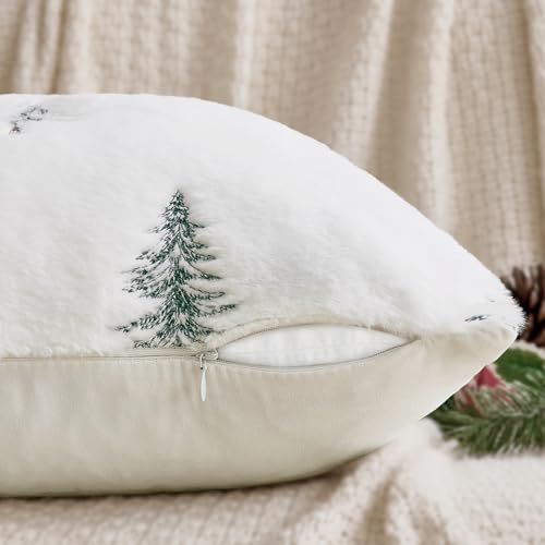 Image of MIULEE Christmas Lumbar Faux Fur Pillow Covers 12x20 Inch White Green
