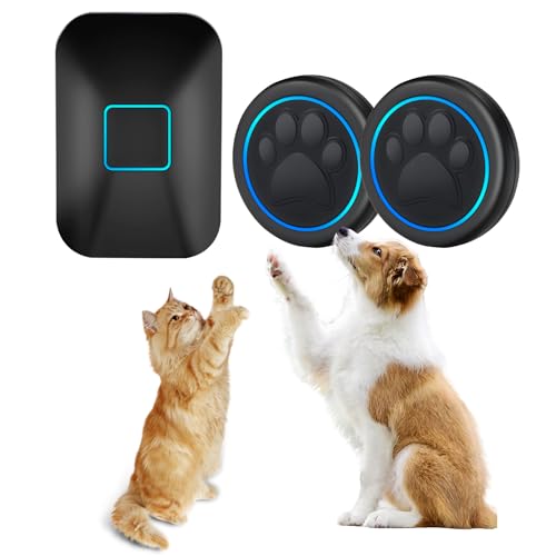 A88 Katzenklingel & Hundeklingel Kabellose Türklingel mit Touch-Sensor 300 m Reichweite LED 60 Melodien Wasserdicht Buzzer Hund Katzen Klingel Tür Außenbereich (2 Klingeltaster + 1 Empfänger)