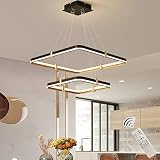 Siittoo Modern Black Chandelier Dining Room Light Fixture, 96W Dimmable LED Modern Pendant Light, 2-