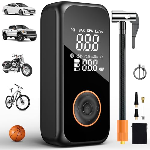Bomba de Bicicleta, 6000mAh Compresor Aire Portatil, 5 Modos Inflador Bicicletas con Pantalla LCD, 150PSI, Carga Tipo C con Lámpara LED para Coche, Motocicleta, Bicicleta, Pelota