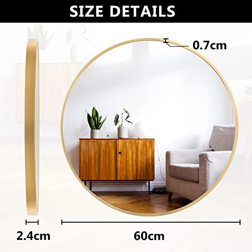 Beauty4U Round Mirrors of Glass 60cm Metal Framed HD Wall Mirror for Vanity, Bathroom or Bedroom (Gold)