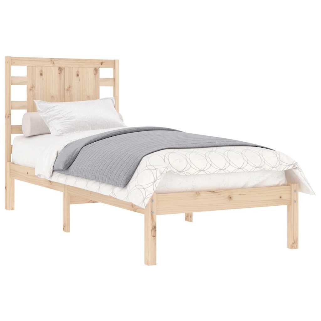 Lite sosnowe drewno z zagłówkiem klasyczny 90x190 cm Brąz | Rama łóżka lite drewno 90x190 cm sosnowa z zagłówkiem pojedyncza do sypialni