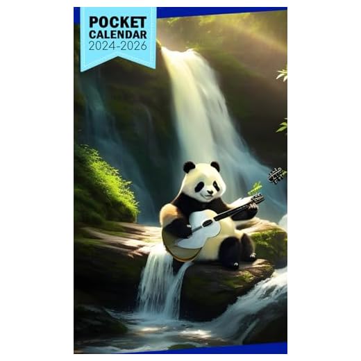 Pocket Calendar 2024 - 2026 With Moon Phase: Three-Year Monthly Planner for Purse , 36 Months from January 2024 to December 2026 | Adorable panda ... Bowtie | Guitar | Sunny day | Picnic blanket