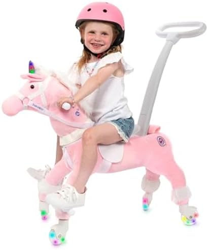 Power Pony Push Riding Unicorn (Grace-Pink) | Soft Plush Wheeled ...