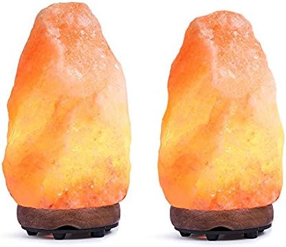 PuraGlo Himalayan Salt Lamp – 2 All-Natural Certified Himalayan Pink Salt Lamps With Wood Base Hand Carved 6-8" (Regular)