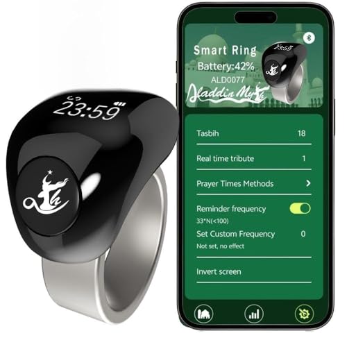 Image of Aladdin Fashion Tasbih Smart Ring, Tasbeeh Counters, Prayer Direction Indicator Guide,5 Azan Alarm Clock,Forgiveness,Electronic Rosary,Eid al-Fitr Eid al-Adha Ramadan Gift, men women,TiColor 18-20mm