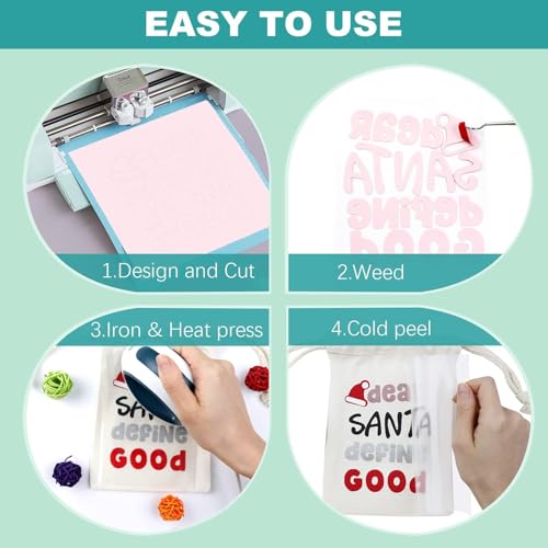 Image of HTVRONT HTV Heat Transfer Vinyl Bundle (14 Pack) - 12 inch x 3FT HTV Vinyl Rolls, Easy to Cut Iron on Vinyl for T-Shirts, Easy to Weed Heat Transfer Vinyl