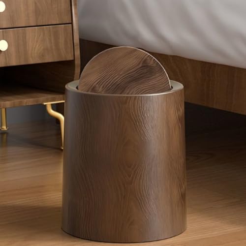 Bote de basura con tapa de grano de madera nogal marrón S 3