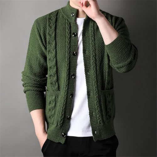 Men Vintage Cardigan Stand Collar Knit Sweatercoat Single Breasted Knitted Sweater4