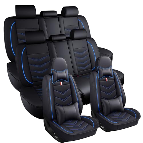 Image of Car Seat Covers 7 Seats for Mitsubishi Outlander 2003-2026, Waterproof Durable Leather Vehicle Cushion Covers, Breathable Full Coverage Seat Protector. (Luxury,Black Blue)
