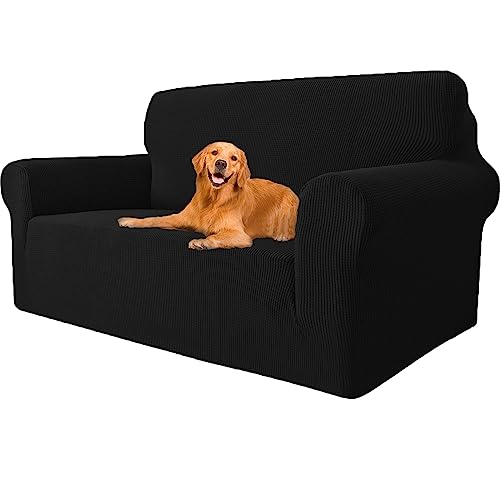 YSTELLAA Housse Canapé Extensible 2 Places, Housse De Canapé avec Accoudoirs, Super Élastique Sofa Cover Universelle, Moderne, Antidérapante, Antisalissure, Lavable, Noir