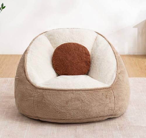 HOMMPA 3FT Bean Bag Chair with Pocket Faux Rabbit Fur Bean Bag for Teens & Kids Comfy Lounge Lazy Floor Sofa Accent Chair for Living Room, Bedroom,Dorm,Coconut Brown