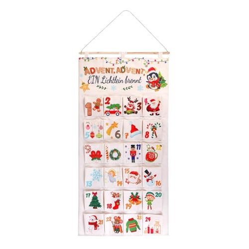 Nishiyuenyi Calendário Do Advento de com Bolsa para Pendurar, Decorações de com Design Criativo, Contagem Regressiva de 24 Dias para O, Ideal Pa