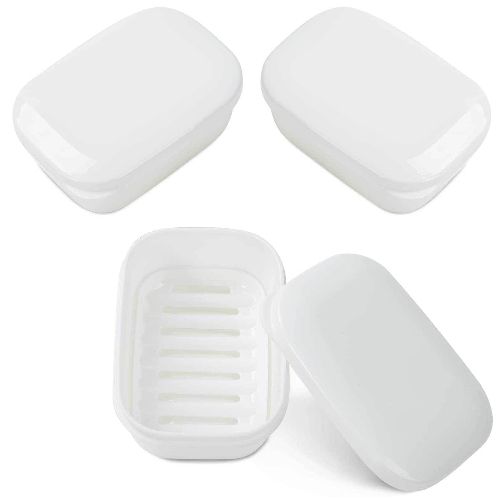 Quatish Travel Soap Holder, 3PCS Portable Soap Dish with Lid, Travel Soap Container, Soap Case for Camping Gym Travel(White)