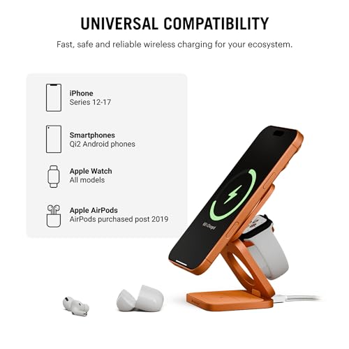 Image of DailyObjects Surge Foldaway 3-in-1 Qi2.2-Certified MagSafe-Compatible Wireless Charger with 25W Fast Charging, Premium Compact Design, Charges iPhone, AirPods & Apple Watch - Orange
