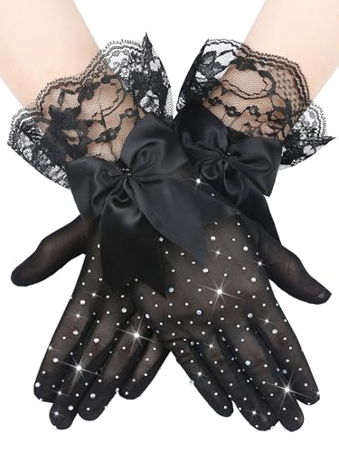 Bencailor Women Lace Gloves Tea Party Wedding Gloves Bow Short Ev...