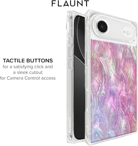 Image of FLAUNT Official Square iPhone Air Case - Pink Mother of Pearl | Phone Cover for iPhone Air - Compatible with MagSafe and Wireless Charging - Drop-Tested Shockproof Designer Hard Cover