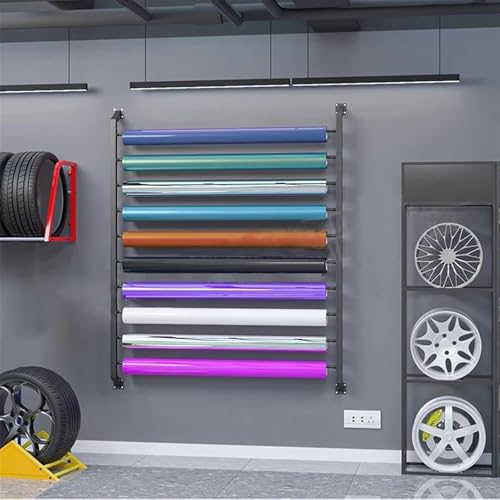 Soporte para cintas ajustable de 13 varillas que optimiza el almacenamiento de rollos textiles 4