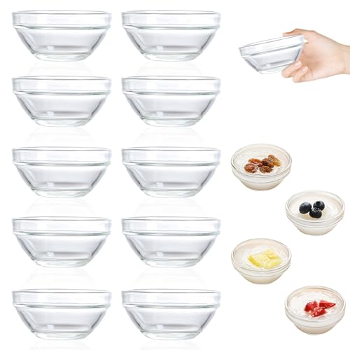 Penbinmall Cuencos de Cristal 10 Unidades - 80 ml Mini Cuencos para Salsas, Ø 7,5 cm de Diámetro, Cristal Templado, Pequeños Cuencos para salsas, aderezos, especias, mini cuencos para mermelada
